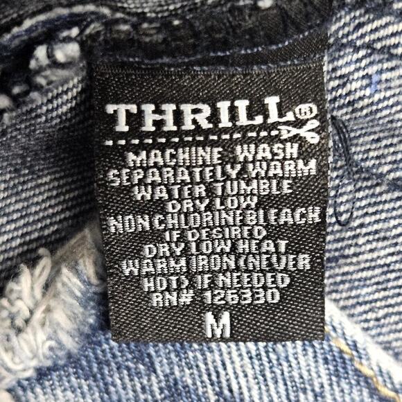 Thrill Jeans Denim Jacket Dress Medium Distressed Destroyed Button Front Frayed - Picture 5 of 10